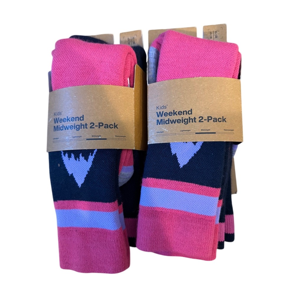 Burton Kids Weekend Midweight Socks 4 Pairs Fuchsia Fusion Pink Navy S/M New